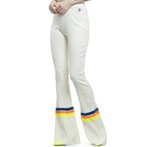 FillesAPapa flared ribbed stretch pants cream fringe orange blue yellow new 2 XS